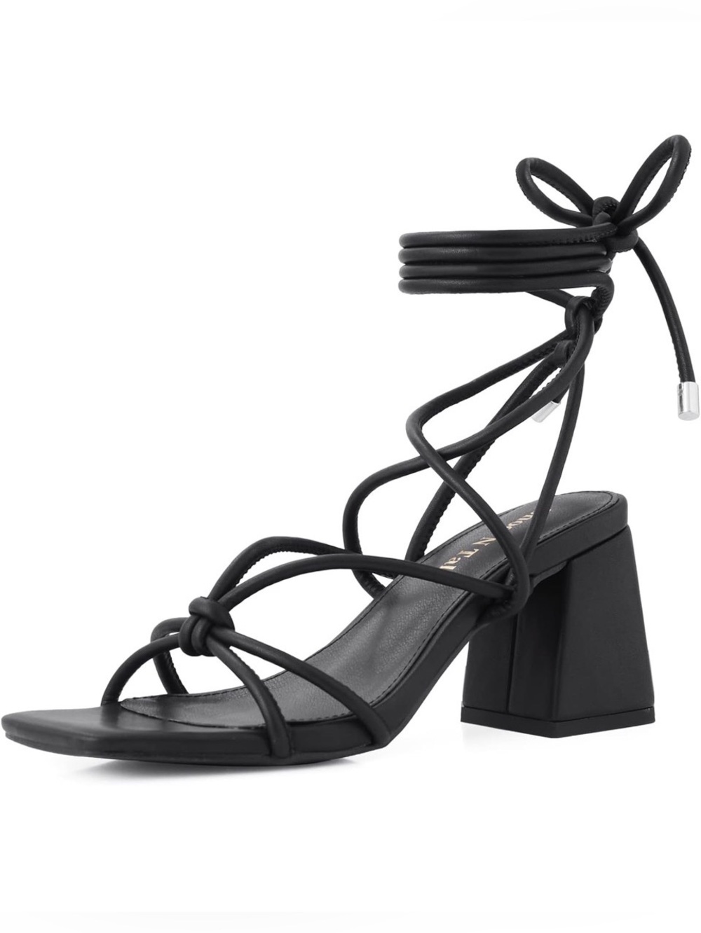 Amazon Black Strappy Lace-Up Block Heel Sandals